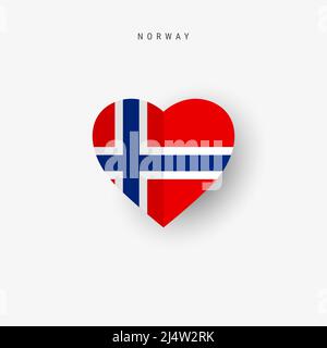 Bandiera norvegese a forma di cuore. Carta Origami tagliata bandiera nazionale norvegese. 3D illustrazione vettoriale isolata su bianco con ombra morbida. Illustrazione Vettoriale