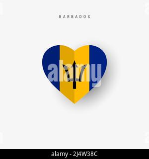 Barbados bandiera a forma di cuore. Carta Oorigami tagliata bandiera nazionale barbadiana. 3D illustrazione vettoriale isolata su bianco con ombra morbida. Illustrazione Vettoriale