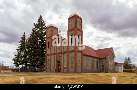 Storica chiesa parrocchiale di nostra Signora di Guadalupe a Conejos, Colorado Foto Stock