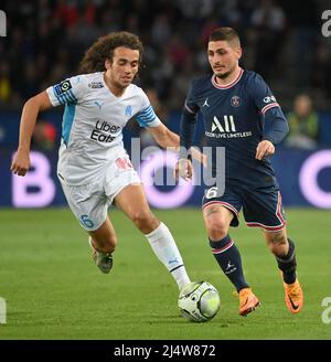 Parigi, Francia. 17th Apr 2022. Paris Saint-Germain's durante la partita di calcio francese del L1 tra Paris Saint-Germain (PSG) e Olympique de Marseille (OM) allo stadio Parc des Princes di Parigi il 17 aprile 2022. Photo by Christian Liewig/ABACAPRESS.COM Credit: Abaca Press/Alamy Live News Foto Stock