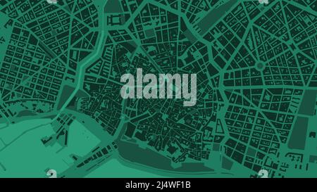 Verde scuro Palma de Mallorca zona della città vettore sfondo mappa, strade e l'acqua cartografia illustrazione. Proporzioni widescreen, design piatto digitale s. Illustrazione Vettoriale