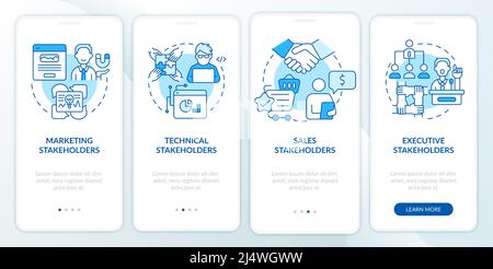Tipi di stakeholder schermata blu dell'app mobile onboarding Illustrazione Vettoriale