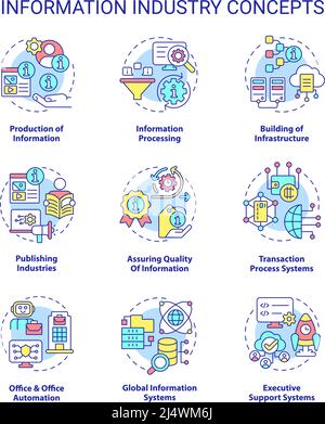 Set di icone del concetto del settore dell'informazione Illustrazione Vettoriale