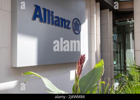 L'esterno dell'ufficio Allianz Insurance London mostra la segnaletica, Gracechurch Street, Londra Foto Stock