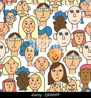 Affronta uomini e donne diverse razze senza cuciture pattern Illustrazione Vettoriale