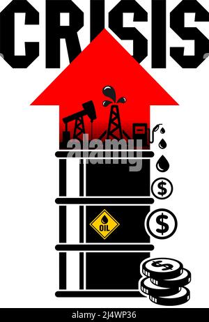 Aumento del prezzo per barile olio. Aumento dei prezzi del carburante. Illustrazione, vettore Illustrazione Vettoriale