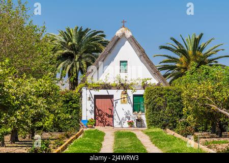 Barraca casa rurale tradizionale, El Palmar, Comunità Valenciana, Spagna Foto Stock