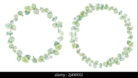 Wercolor eucalipto wreath. Cornice verde. Illustrazione dell'acquerello disegnata a mano. Elementi decorativi di design. Foto Stock