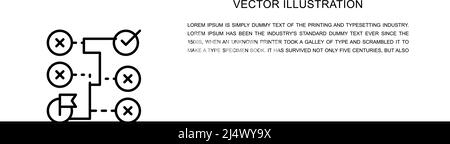 Soluzione vettoriale corretta, labirinto, algoritmo icona a una riga. Illustrazione continua su una riga. Illustrazione Vettoriale