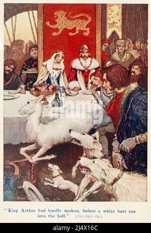 RE ARTHUR AVEVA APPENA PARLATO, PRIMA Che Un HART BIANCO CORREVA NELLA SALA dal libro ' Stories of King Arthur ' di Arthur Lincoln Haydon, illustrato da Arthur Rackham, Foto Stock