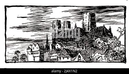 Il Castello di Camelot dal libro ' il romanticismo di Re Artù e dei suoi cavalieri della Tavola rotonda ' Abridged da Morte D'Arhur di Sir Thomas Malory di Alfred W. Pollard illustrato da Arthur Rackham Editore New York : Macmillan 1920 Foto Stock