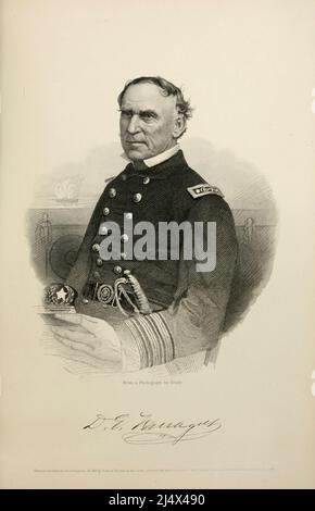 RITRATTO DI AMMIRAGLIO FARRAGUT dal libro la grande Guerra civile : una storia della ribellione tardiva : con schizzi biografici di leader statisti e illustri comandanti navali e militari, ecc. di Robert Tomes, 1817-1882 Editore New York : Virtue e Yorston 1865-1867 Foto Stock