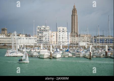 La città portuale di le Havre visto dall'estuario della Senna, Normandia, France0, Foto Stock