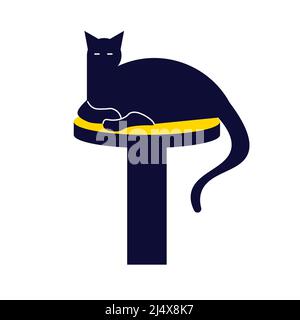 Il tomcat nero si trova sul letto del gatto Illustrazione Vettoriale