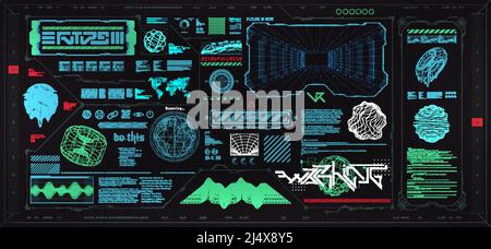 Set di template futuristici per elementi HUD cyberpunk Illustrazione Vettoriale