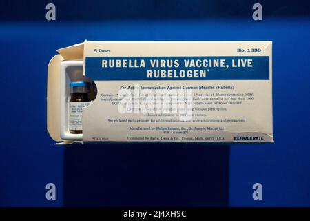 Vaccini di medicina sanitaria Rubella Virus Vaccine vive Rubelogen prodotto da Phillips Roxane Labs fiale Foto Stock