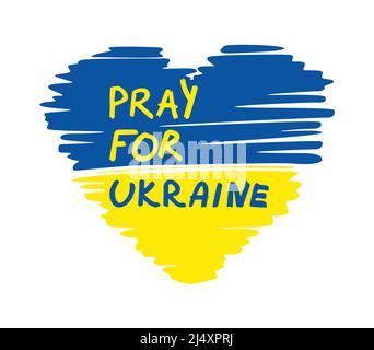 Pregate per l'Ucraina concettuale, bandiera Ucraina a forma di cuore. Pregate per la pace in Ucraina. Illustrazione Vettoriale