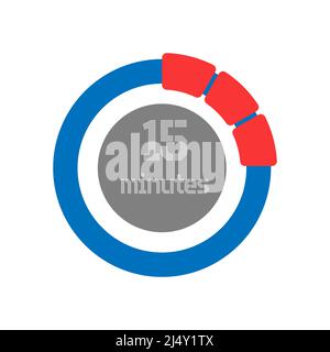 15 minuti. Design creativo del quadrante con indicazione del tempo. Stile piatto Illustrazione Vettoriale