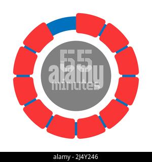 55 minuti. Design creativo del quadrante con indicazione del tempo. Stile piatto Illustrazione Vettoriale