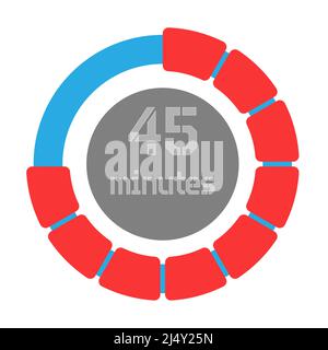45 minuti. Design creativo del quadrante con indicazione del tempo. Stile piatto Illustrazione Vettoriale