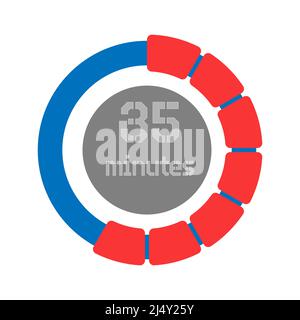 35 minuti. Design creativo del quadrante con indicazione del tempo. Stile piatto Illustrazione Vettoriale