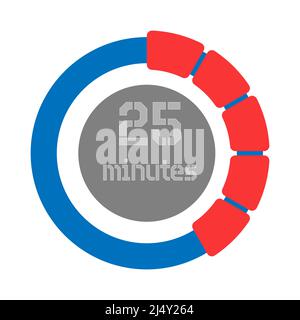25 minuti. Design creativo del quadrante con indicazione del tempo. Stile piatto Illustrazione Vettoriale