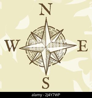 Bussola rosa vecchio stile disegno disegnato a mano Illustrazione Vettoriale
