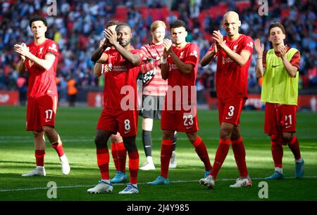 LONDRA, INGHILTERRA - APRILE 16: Curtis Jones di Liverpool, Naby Keita di Liverpool, Luis Fernando D’az Marulanda. Fabinho di Liverpool e Kosta di Liverpool Foto Stock