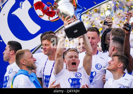 BRUSSEL, BELGIO - 18 APRILE: Andreas Hanche Olsen di KAA Gent durante la partita finale della Coppa Croky tra KAA Gent e RSC Anderslecht al Koning Boudewijnstadion il 18 aprile 2022 a Brussel, Belgio (Foto di Jeroen Meuwsen/Orange Pictures) Foto Stock