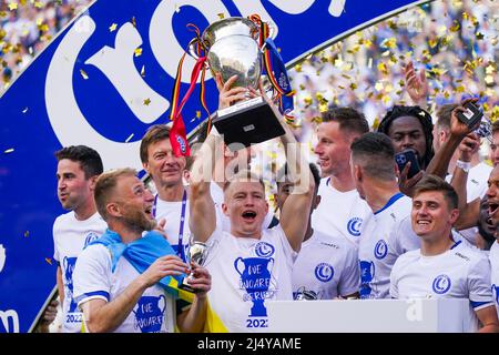 BRUSSEL, BELGIO - 18 APRILE: Andreas Hanche Olsen di KAA Gent durante la partita finale della Coppa Croky tra KAA Gent e RSC Anderslecht al Koning Boudewijnstadion il 18 aprile 2022 a Brussel, Belgio (Foto di Jeroen Meuwsen/Orange Pictures) Foto Stock