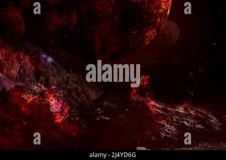 All'inizio, Dio creò i cieli e la terra. Illustrazione al testo della Bibbia Genesi. 3d illustrazione del rendering Foto Stock