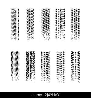 Le tracce degli pneumatici grunge attorno agli angoli sfondo Illustrazione Vettoriale