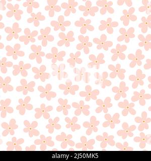 Sfondo con motivi floreali. Vector Tossed elemento di design senza cuciture di fiori rosa disegnati a mano. Illustrazione Vettoriale