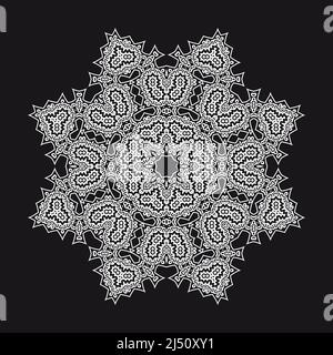 Pizzo bianco, sfondo etnico, illustrazione vettoriale su sfondo nero Illustrazione Vettoriale
