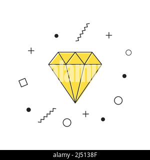 Icona a diamante giallo con forme geometriche su sfondo bianco. Simbolo del logo GEM Jewel. Vettore Illustrazione Vettoriale