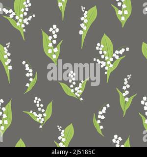 Gigli della valle fiore disegnato a mano vettore senza cuciture modello. Vintage Romantic Spring Garden Bloom sfondo. Stampa floreale retrò ispirata alla libertà per tessuti moda, tessuti per la casa, design pasquale. Illustrazione Vettoriale