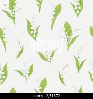 Gigli della valle fiore disegnato a mano vettore senza cuciture modello. Vintage Romantic Spring Garden Bloom sfondo. Stampa floreale retrò ispirata alla libertà per tessuti moda, tessuti per la casa, design pasquale. Illustrazione Vettoriale