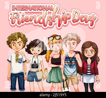 Giornata internazionale dell'amicizia con illustrazione di gruppo degli adolescenti Illustrazione Vettoriale