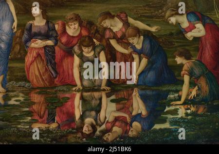 Sir Edward Burne-Jones (1833-1898). Pittore inglese. Lo specchio di Venere, 1877. Olio su tela (120 x 200 cm). Dettaglio. Museo Calouste Gulbenkian. Lisbona. Portogallo. Foto Stock