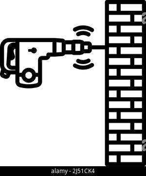 Icona di Perforator Drilling Wall. Design di contorni in grassetto con larghezza traccia modificabile. Illustrazione vettoriale. Illustrazione Vettoriale