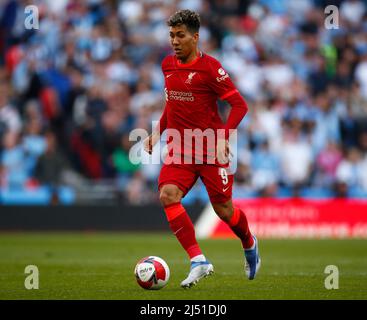 LONDRA, INGHILTERRA - APRILE 16:Liverpool's Roberto Firmino durante la semifinale di fa Cup tra Manchester City e Liverpool al Wembley Stadium , Londra, U. Foto Stock