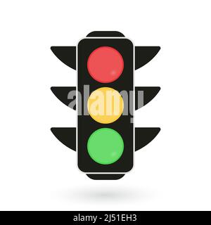 Spia di controllo del traffico, segnale con icona piatta di colore rosso, giallo e verde per applicazioni e siti Web. Vettore Illustrazione Vettoriale