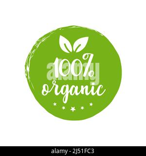 100% di timbro organico, etichetta. Vettore Illustrazione Vettoriale