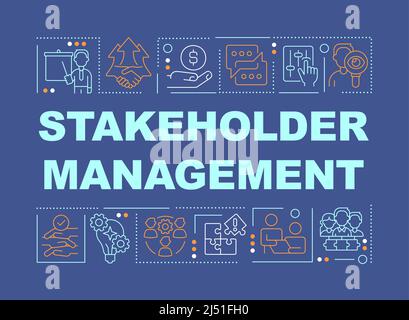 Stakeholder concetti di gestione parola banner blu scuro Illustrazione Vettoriale