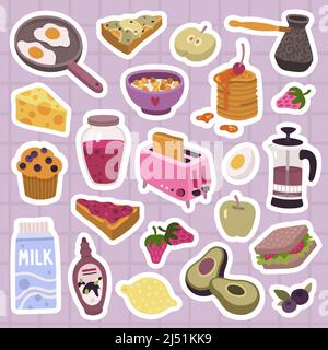 Set adesivi per la colazione Illustrazione Vettoriale