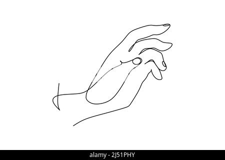 Linea singola continua non verniciata disegnata dalla silhouette dell'immagine della mano. Illustrazione vettoriale dello stile disegnato a mano Illustrazione Vettoriale