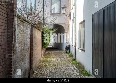 MECHELEN, Malin, Anversa, BELGIO, marzo 28, 2022, via libera nel piccolo beghinage o Klein Begijnhof di Mechelen, Fiandre, Belgio, che è classificato come patrimonio mondiale dell'UNESCO. Foto di alta qualità. Foto Stock