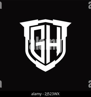 Lettera monogramma con logo GH con modello di design a forma di scudo Illustrazione Vettoriale