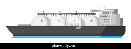 Illustrazione della nave che trasporta gas naturale negli impianti di stoccaggio. Immagine stilizzata industriale e commerciale. Illustrazione Vettoriale