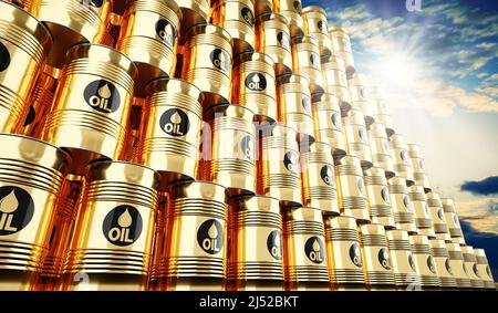 Barili d'oro - illustrazione 3D Foto Stock